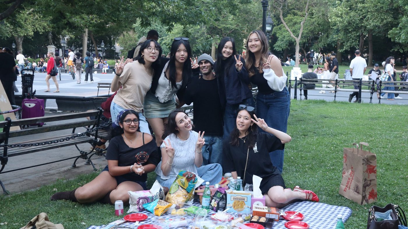 A picnic with friends in Washington Square Park