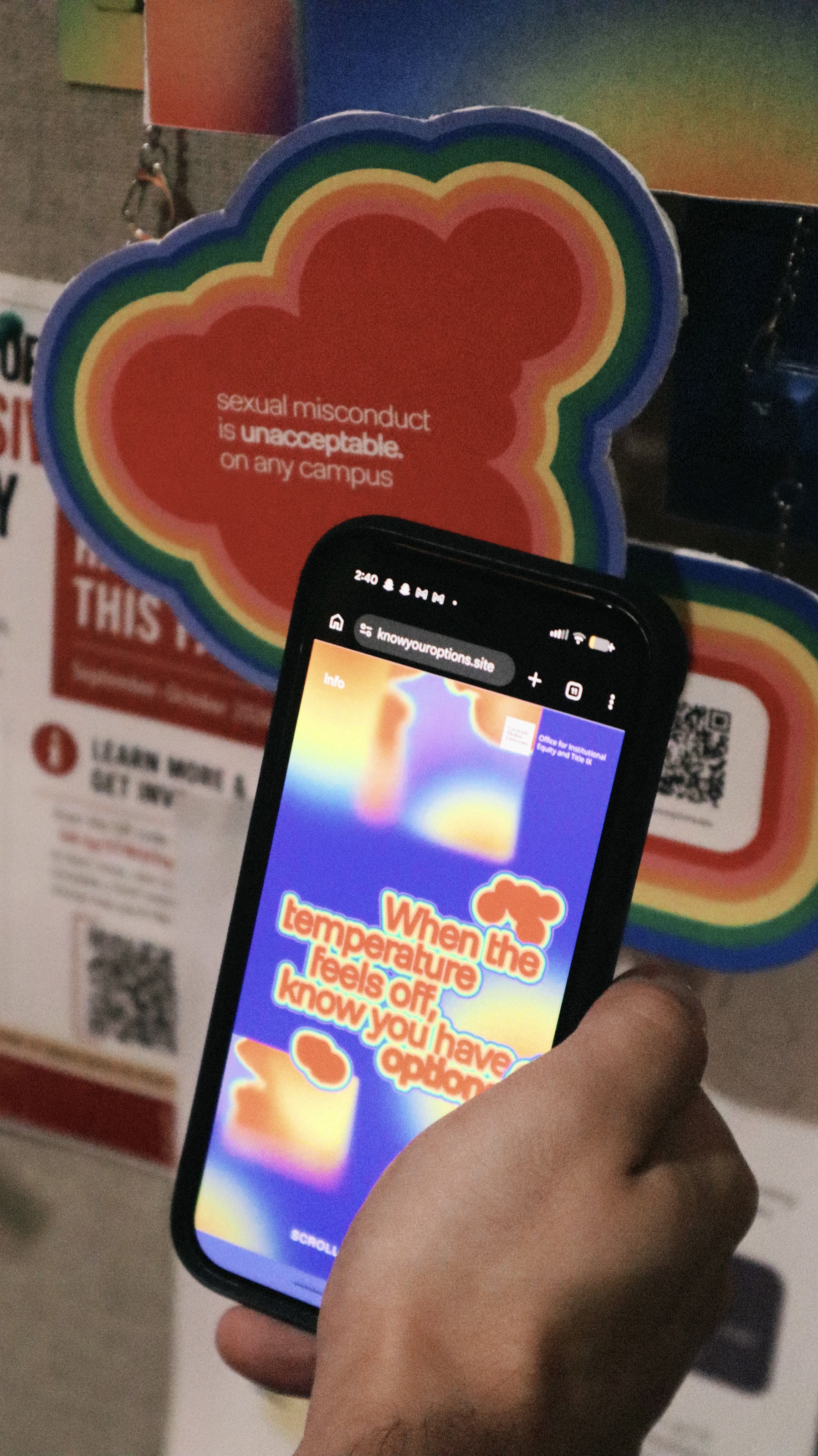 Scanning the QR code on a backer card with a phone